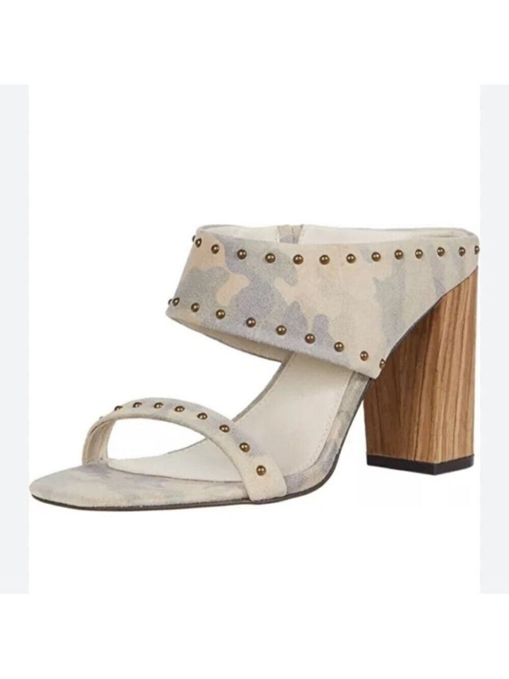 Sanctuary fatigue suede Beige Studded slip on block Heels size 8